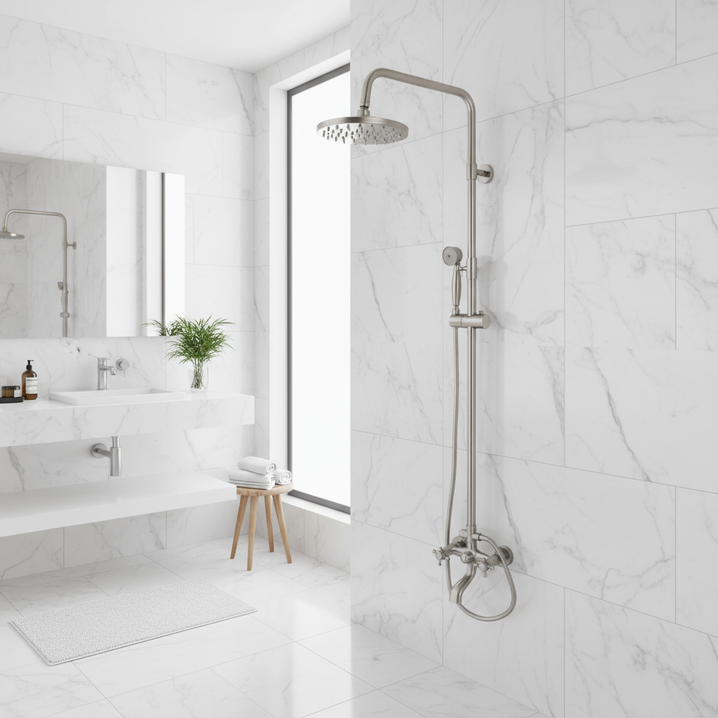 Opbouw regendouche met draaibare baduitloop – geborsteld nikkel