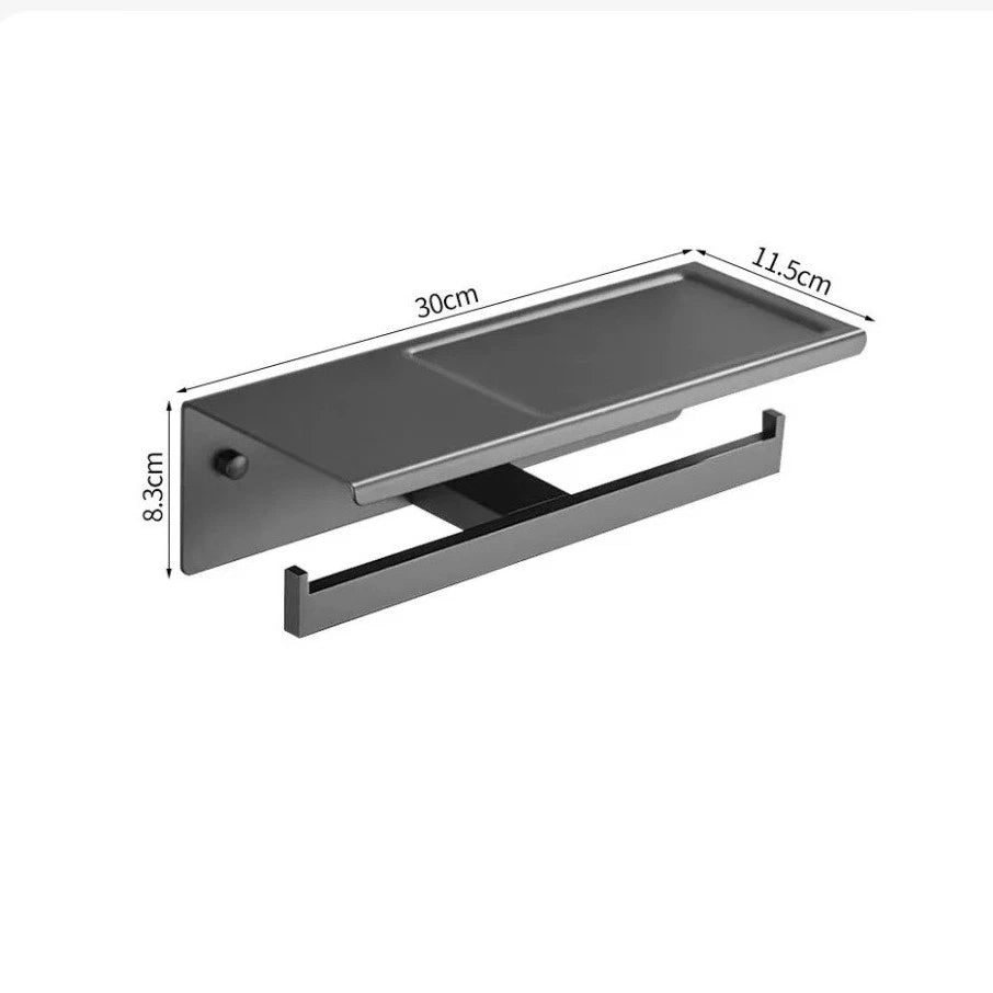 Gun metal dubbele wc-rolhouder met plankje