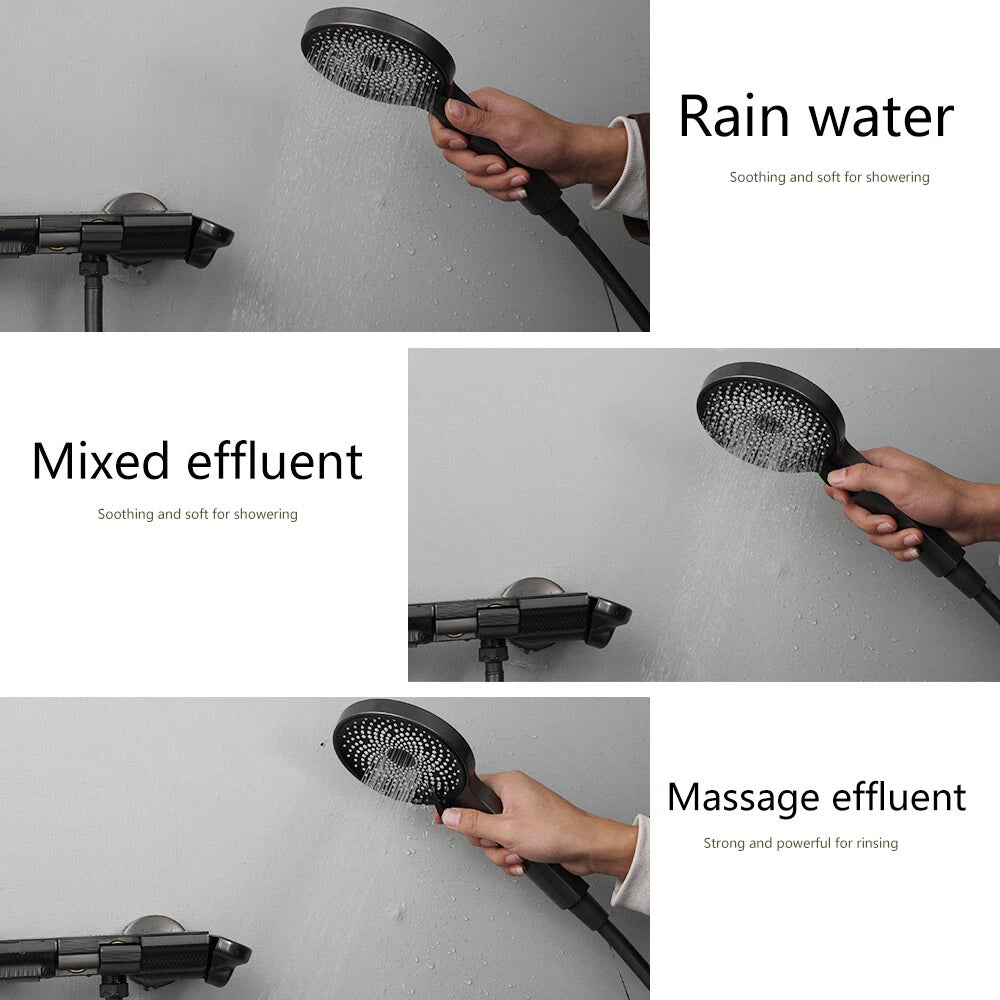 Gun metal thermostatische badkraan met handdouche (3 standen)