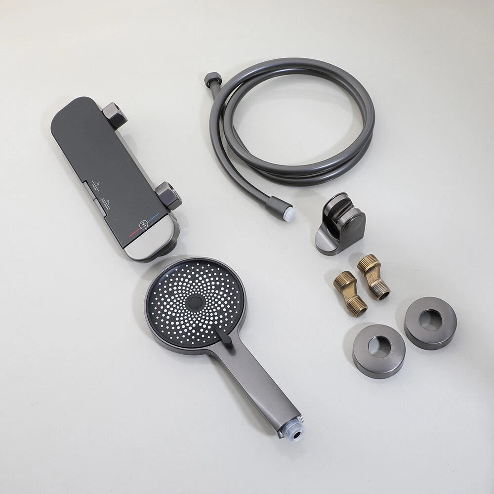 Gun metal thermostatische badkraan met handdouche (3 standen)