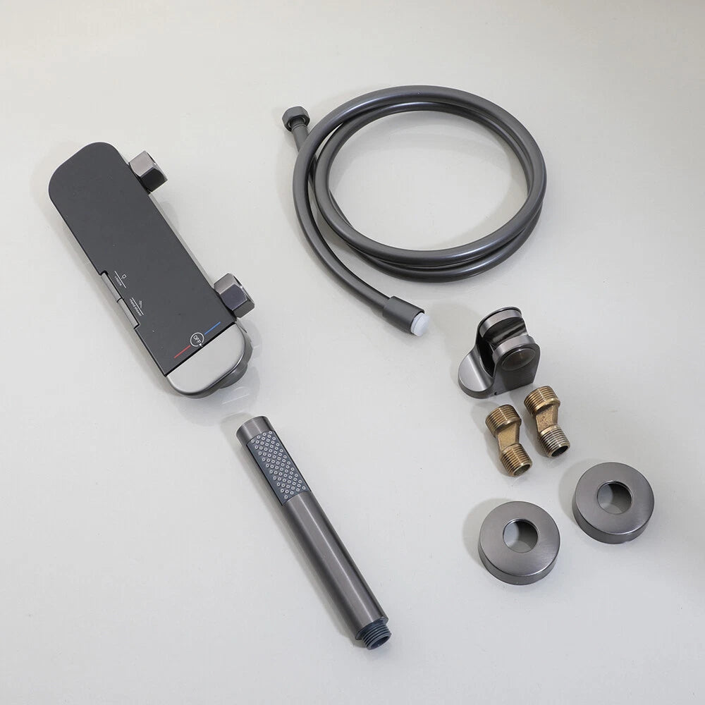 Gun metal thermostatische badkraan met staafhanddouche