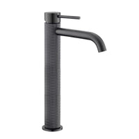 Hoge wastafelkraan gun metal met structuur