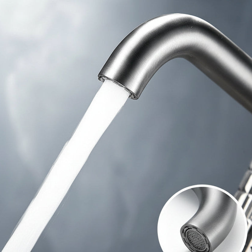 Hoge wastafelkraan gun metal met structuur