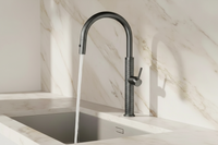 Gun metal keukenkraan met uittrekbare sproeikop en hoge U-uitloop