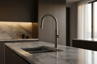 Gun metal keukenkraan met uittrekbare sproeikop en hoge U-uitloop