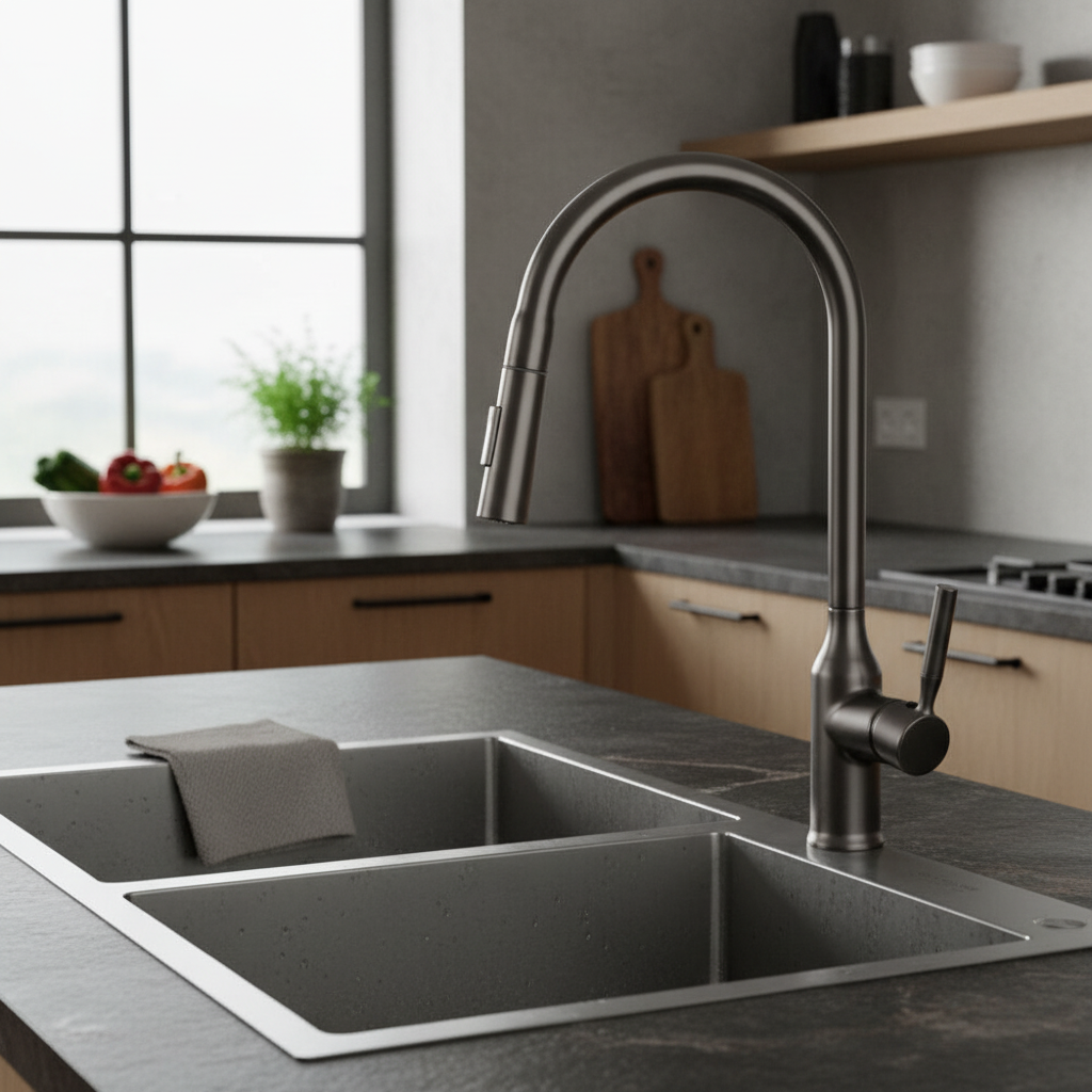 Elegant Gun Metal kitchen faucet with pull-out spray head