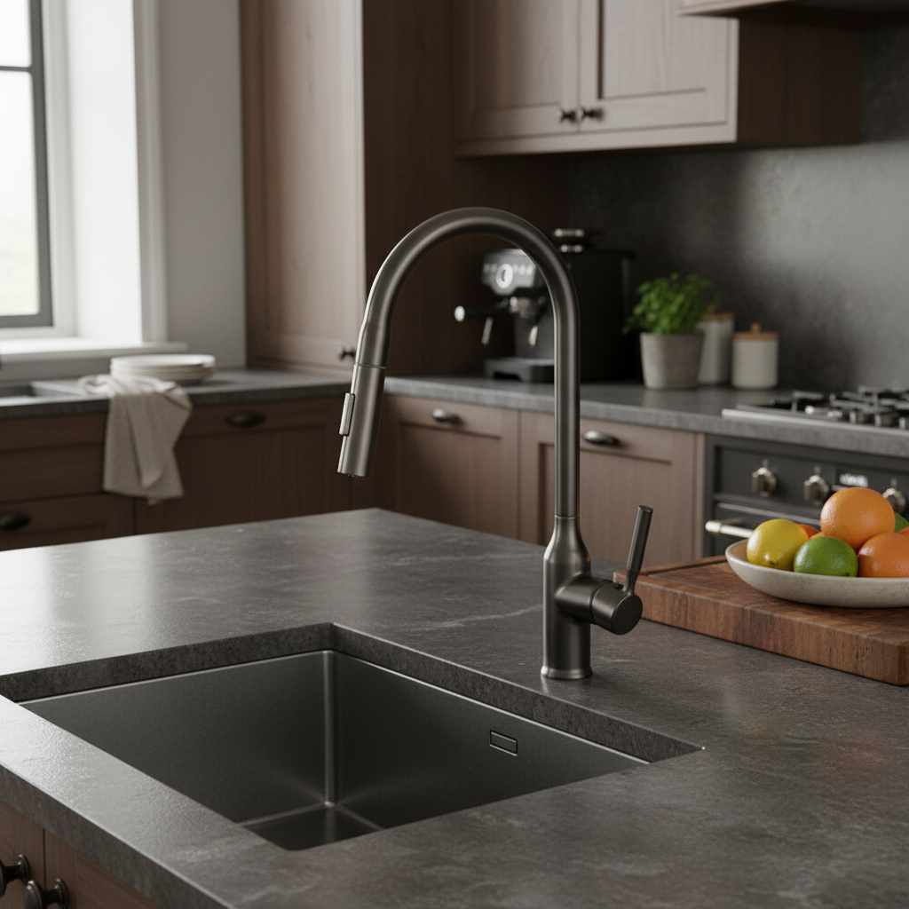 Elegant Gun Metal kitchen faucet with pull-out spray head