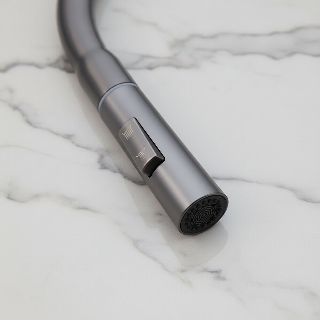 Elegant Gun Metal kitchen faucet with pull-out spray head