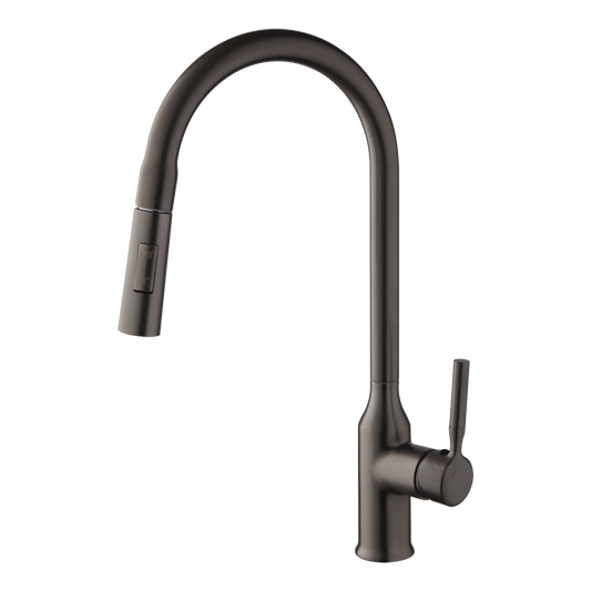 Elegante Gun Metal keukenkraan met uittrekbare sproeikop