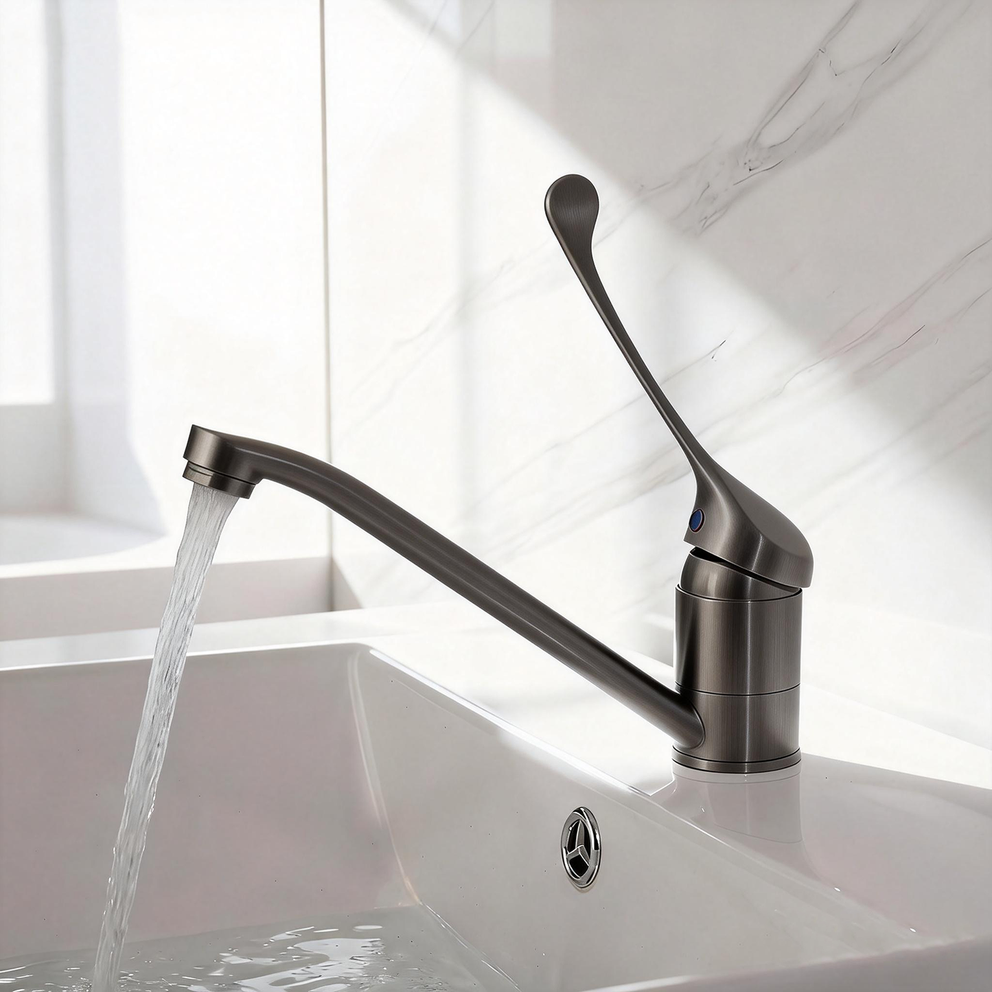 Gun metal elleboogmengkraan wastafel