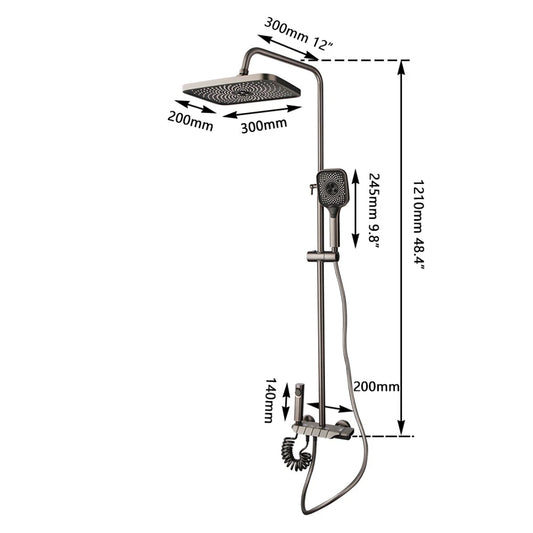 Gun metal luxe doucheset met 4-weg omsteller – hoofddouche, handdouche, bidetsproeier en vaste badkraan
