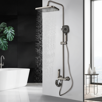 Gun metal luxe doucheset met 4-weg omsteller – hoofddouche, handdouche, bidetsproeier en vaste badkraan