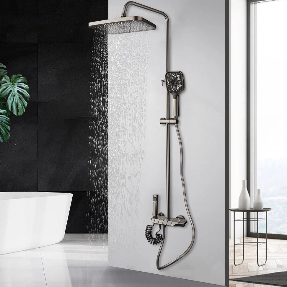 Gun metal luxe doucheset met 4-weg omsteller – hoofddouche, handdouche, bidetsproeier en vaste badkraan