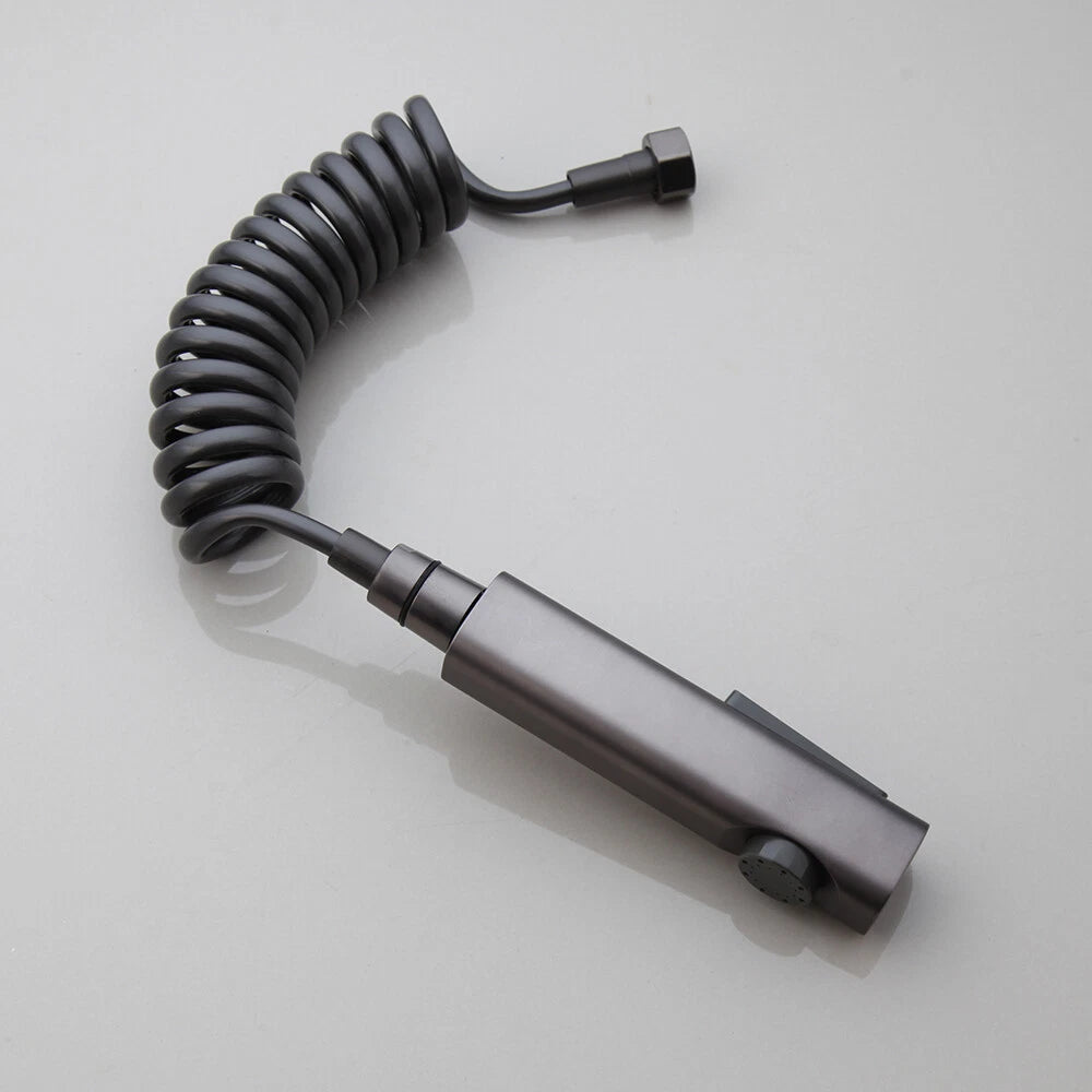 Gun metal luxe doucheset met 4-weg omsteller – hoofddouche, handdouche, bidetsproeier en vaste badkraan