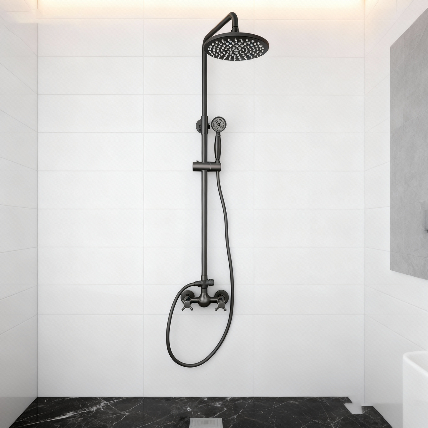 Gun metal opbouw doucheset met regendouche en handdouche