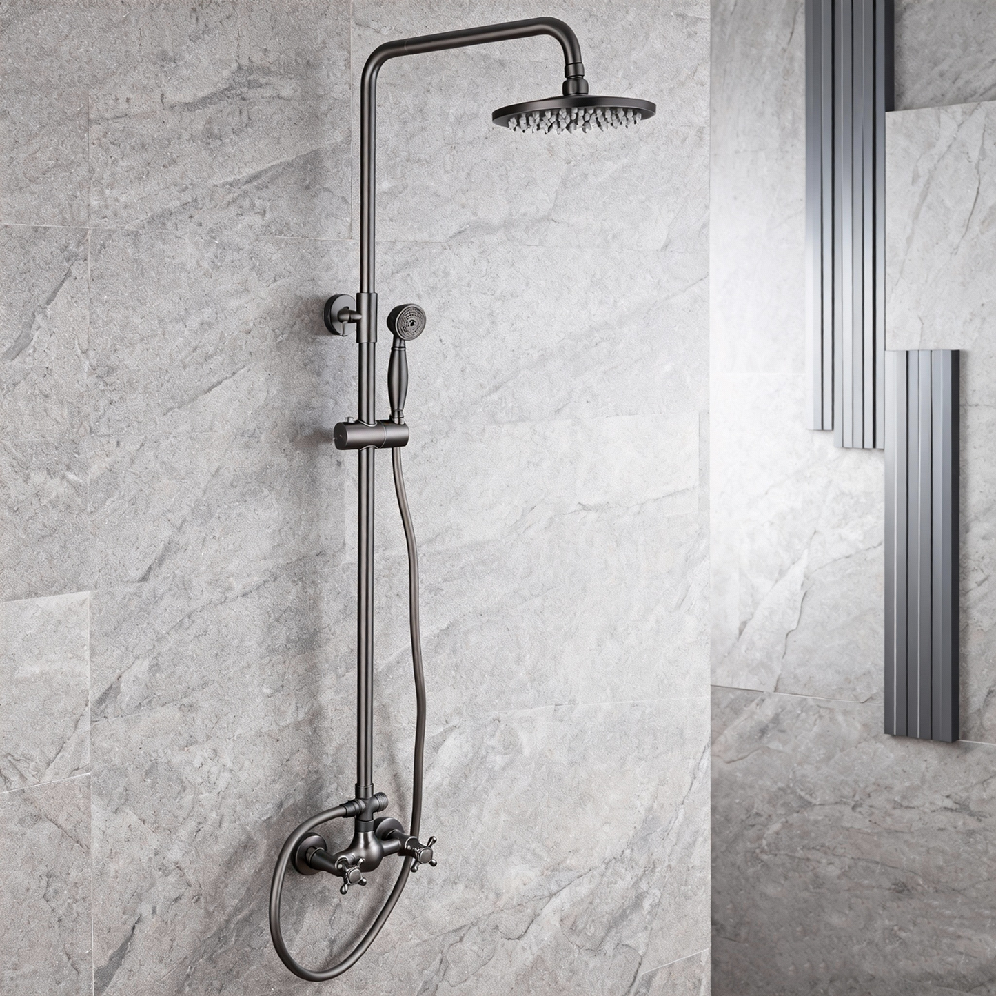 Gun metal opbouw doucheset met regendouche en handdouche