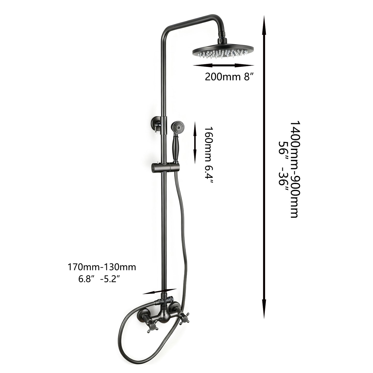 Gun metal opbouw doucheset met regendouche en handdouche