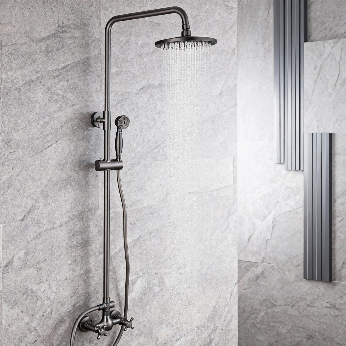 Gun metal opbouw doucheset met regendouche en handdouche