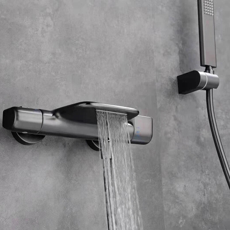 Gun metal thermostatische badkraan met handdouche