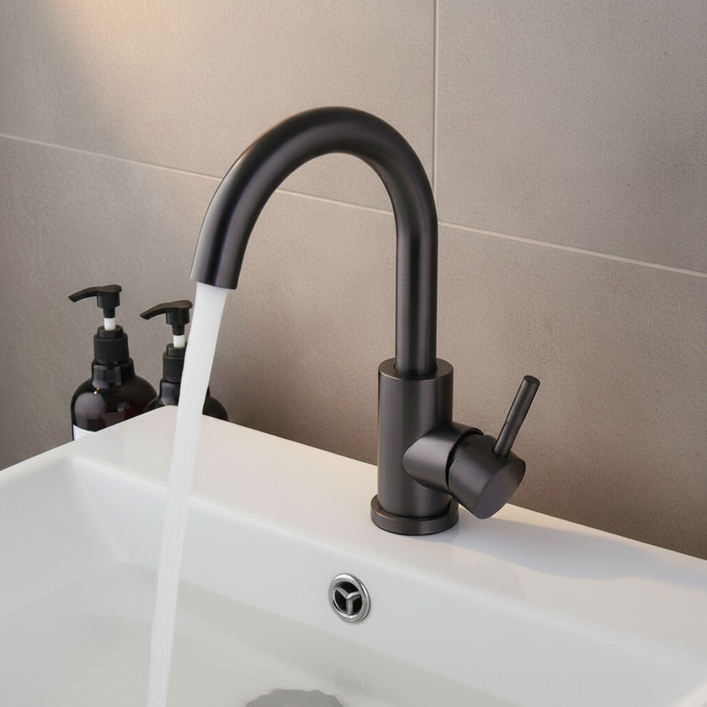 Gun Metal Waschtischarmatur mit drehbarem Hals