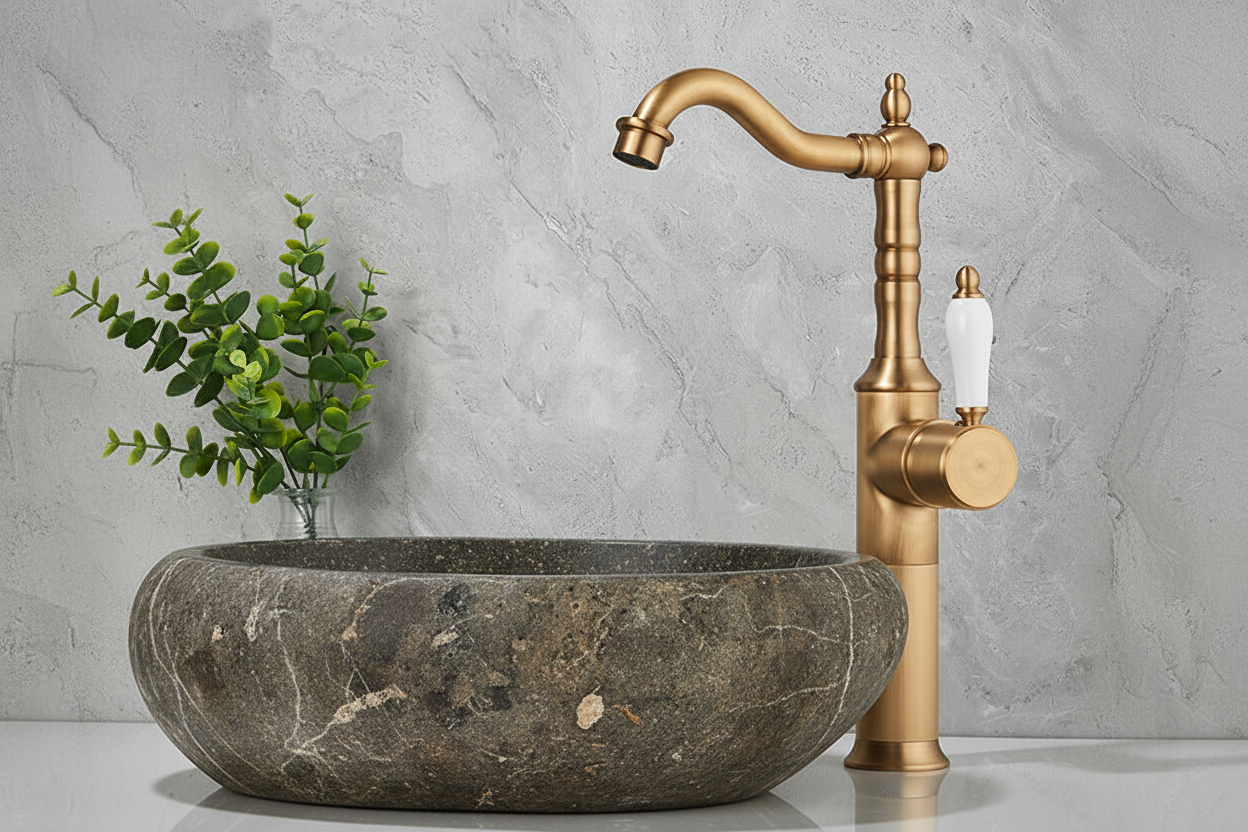 Landelijke wastafelkraan bronskleur – nostalgisch model