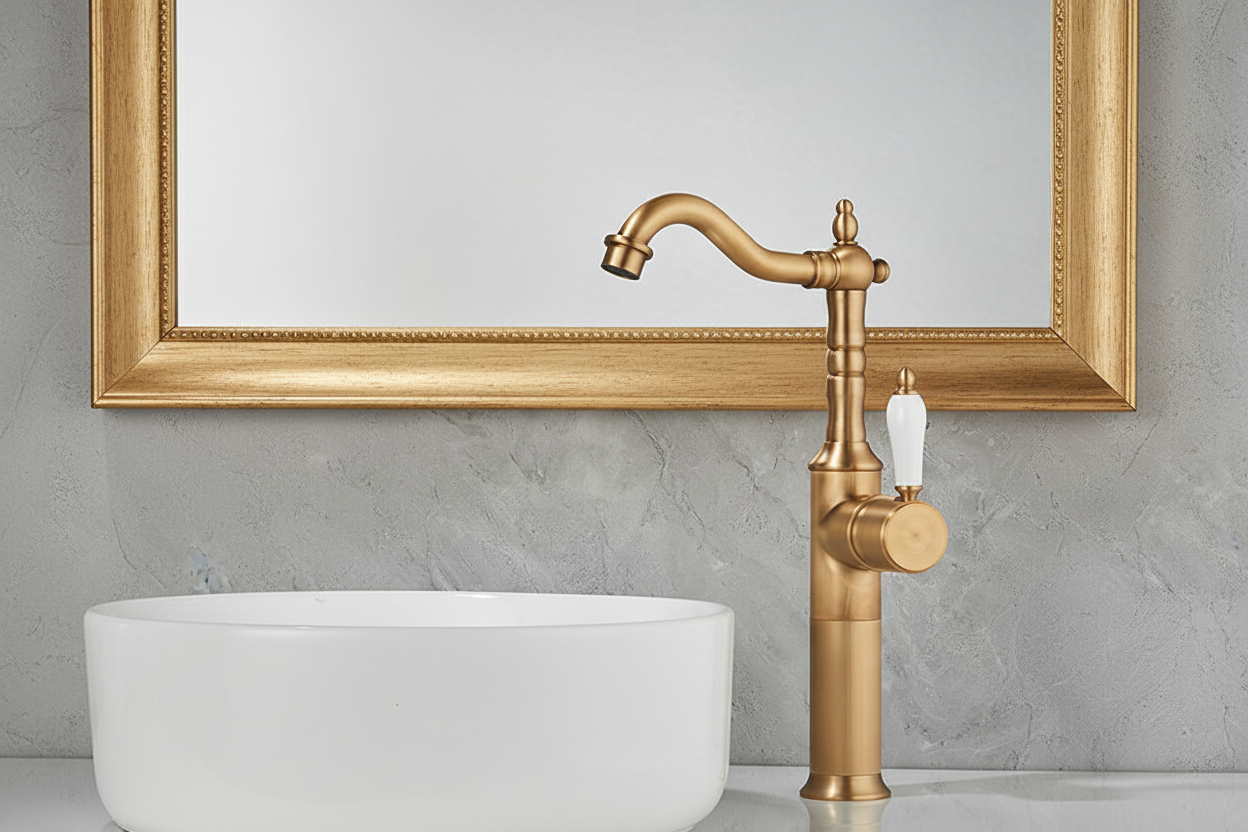 Landelijke wastafelkraan bronskleur – nostalgisch model