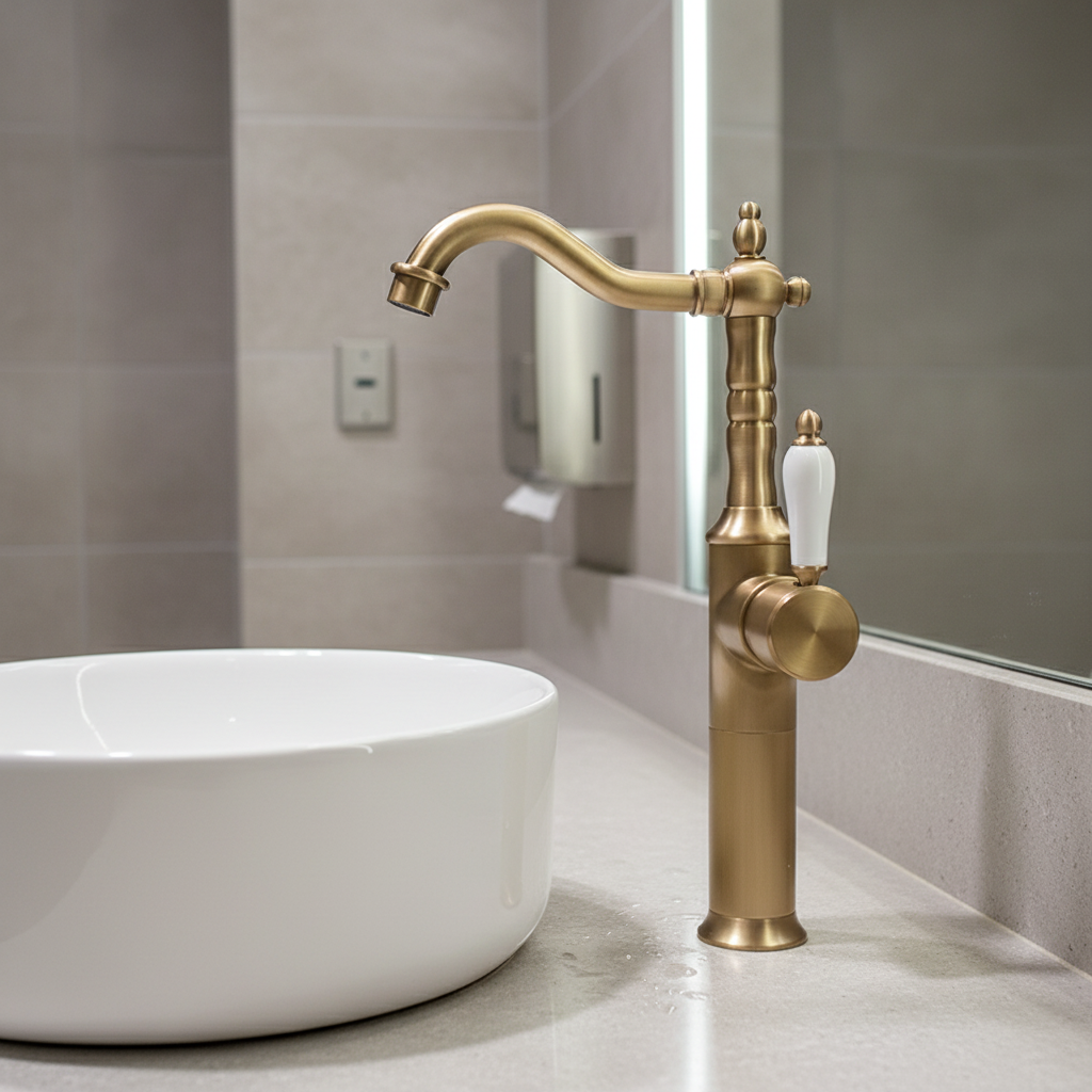 Landelijke wastafelkraan bronskleur – nostalgisch model