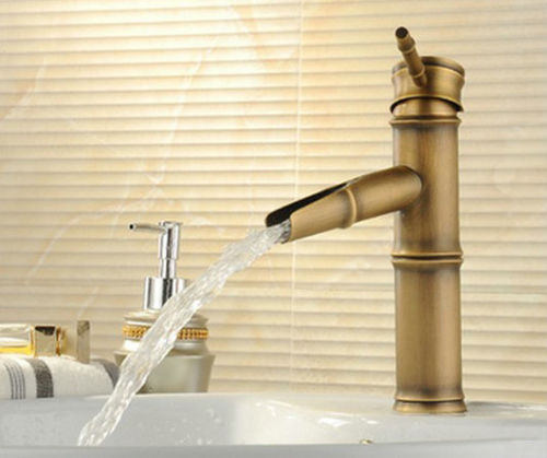 Retro bronzen waterval wastafelkraan een hand bediening