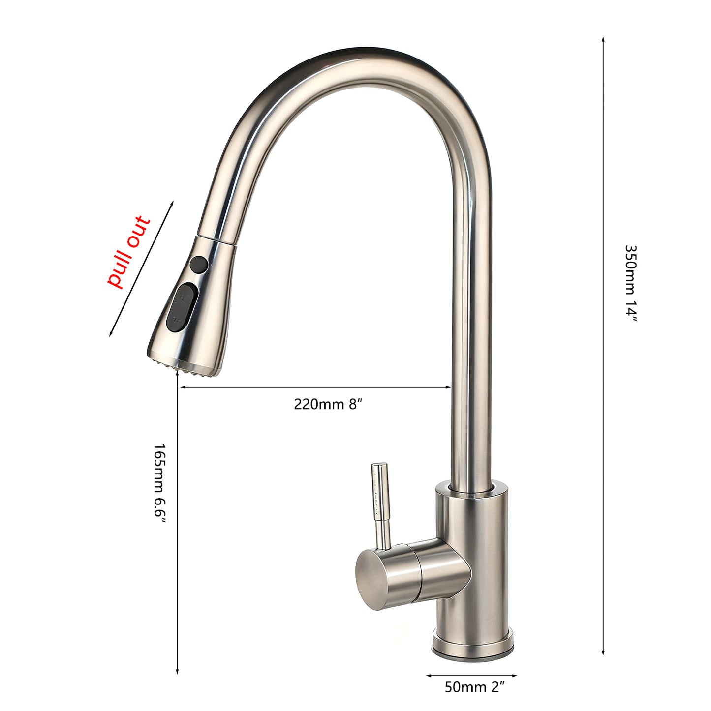 Geborsteld nikkel keukenkraan met uittrekbare sproeikop