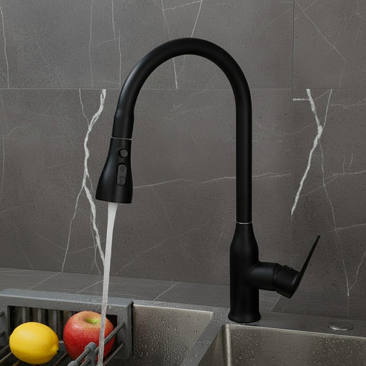 Zwarte keukenkraan met uittrekbare sproeikop