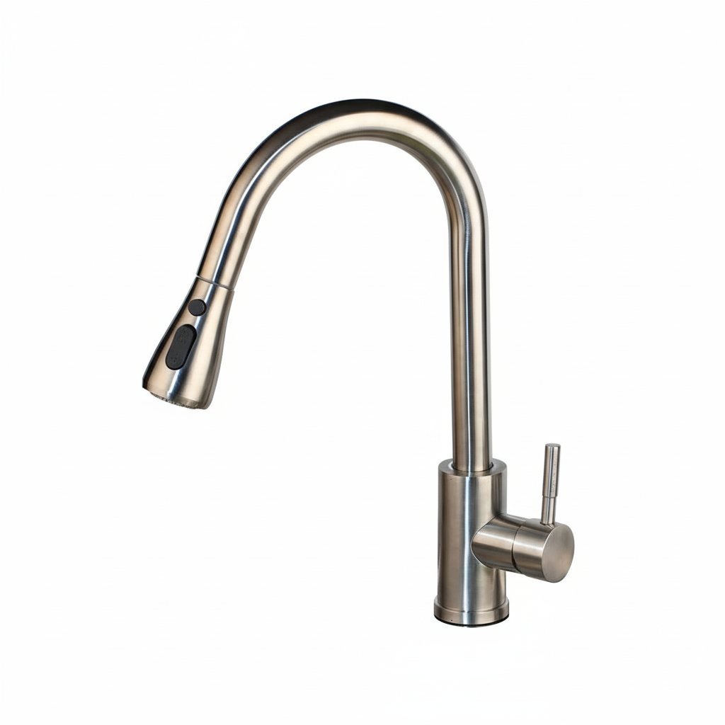 Geborsteld nikkel keukenkraan met uittrekbare sproeikop