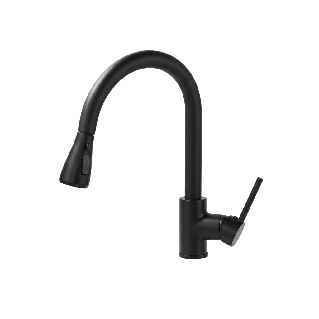 Zwarte keukenkraan met uittrekbare sproeikop