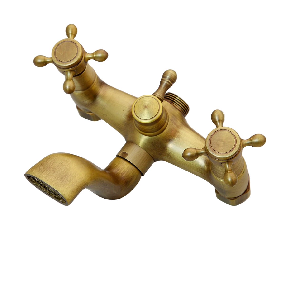 Bronskleurige nostalgische opbouw regendoucheset met baduitloop