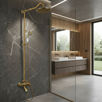 Bronskleurige nostalgische opbouw regendoucheset met baduitloop