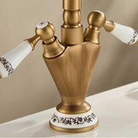 Country-style washbasin mixer | Bronze-colored with ceramic details