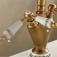 Country-style washbasin mixer | Bronze-colored with ceramic details
