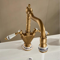 Country-style washbasin mixer | Bronze-colored with ceramic details