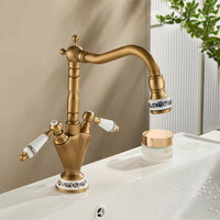 Country-style washbasin mixer | Bronze-colored with ceramic details