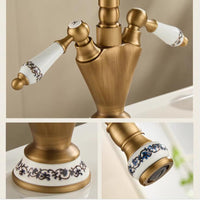 Country-style washbasin mixer | Bronze-colored with ceramic details
