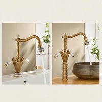 Country-style washbasin mixer | Bronze-colored with ceramic details