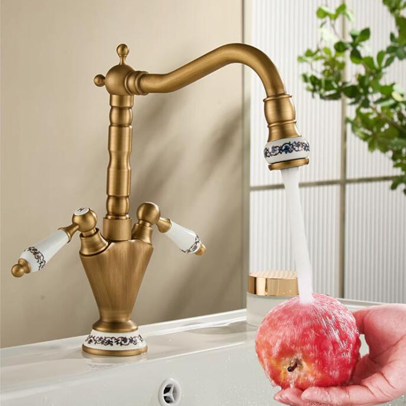 Country-style washbasin mixer | Bronze-colored with ceramic details