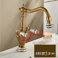Country-style washbasin mixer | Bronze-colored with ceramic details