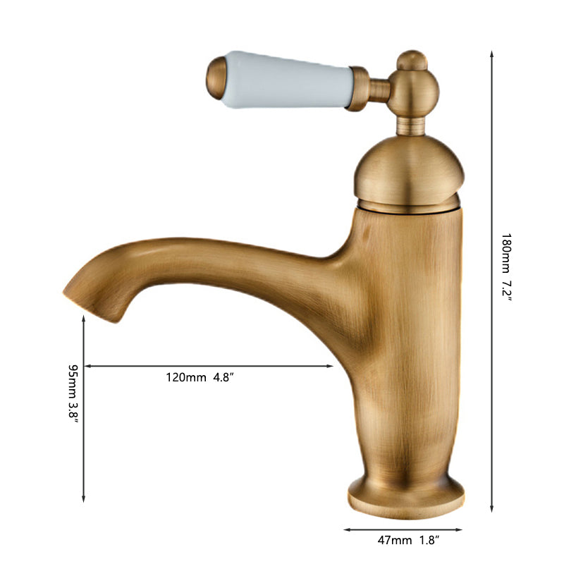 Bronskleurige nostalgische wastafelkraan met keramische hendel