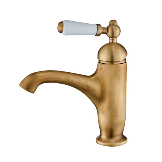 Bronskleurige nostalgische wastafelkraan met keramische hendel