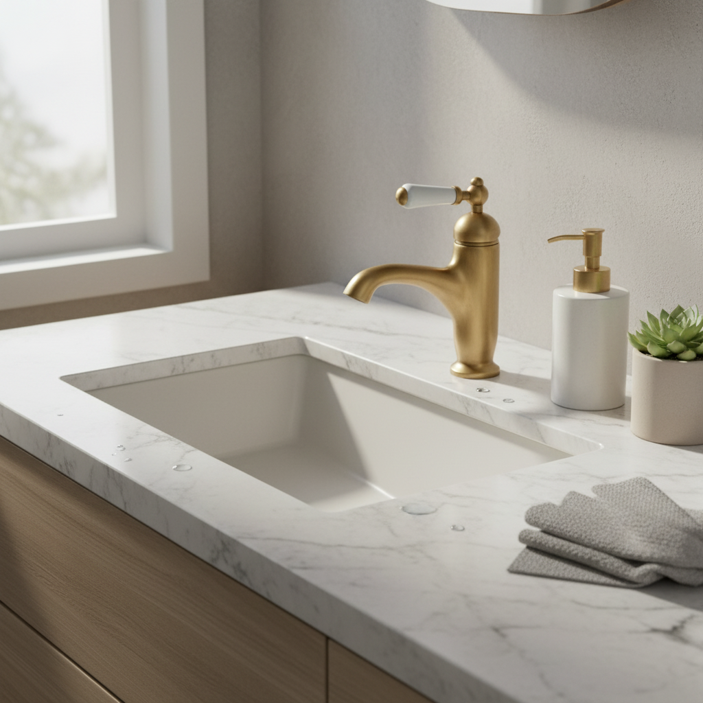 Bronskleurige nostalgische wastafelkraan met keramische hendel