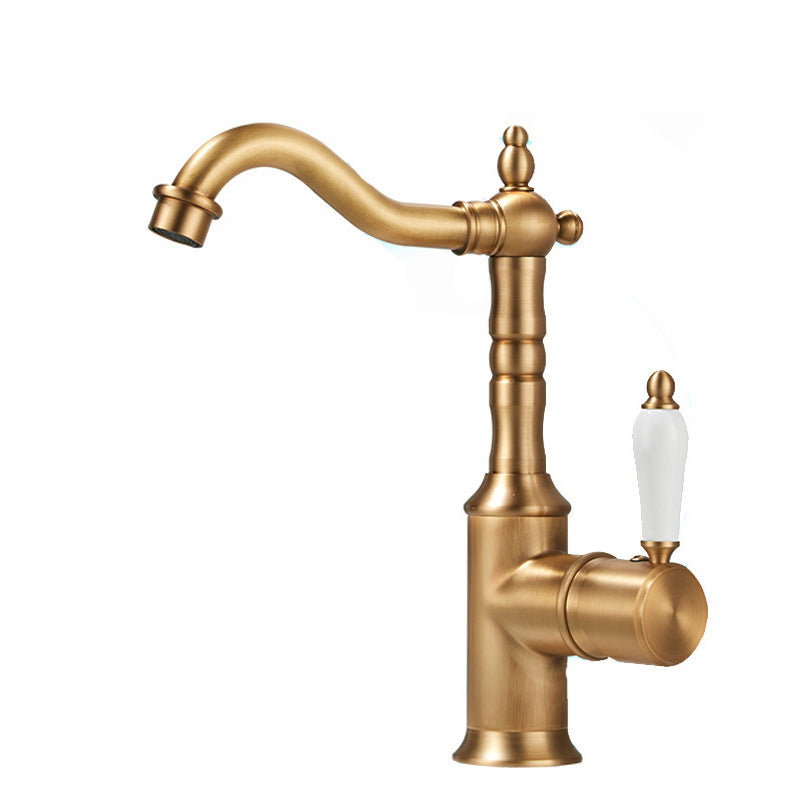 Landelijke wastafelkraan nostalgisch bronskleur hoog model