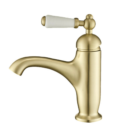 Geborsteld gouden nostalgische wastafelkraan met keramische hendel