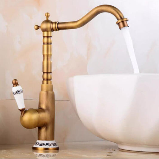 Landelijke wastafelmengkraan | Bronskleurig met keramieke hendel