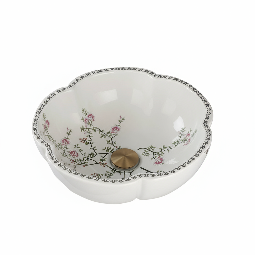 Malvizza Elegante Keramische Waskom – Bloemmotief