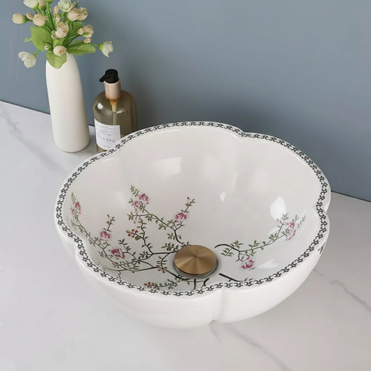 Malvizza Elegante Keramische Waskom – Bloemmotief